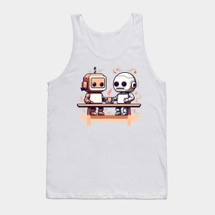 two cute robots drinking coffee Tank Top